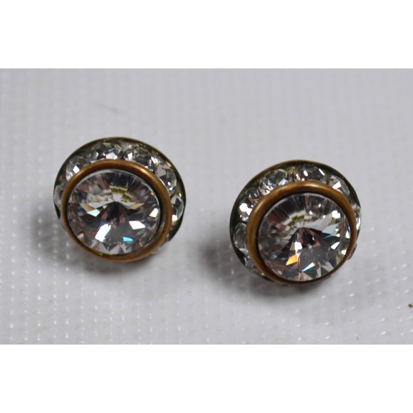 Silver Toned Metal Pierced‎ Stud Earrings with Clear Rhinestones 1.5" - Picture 8 of 16